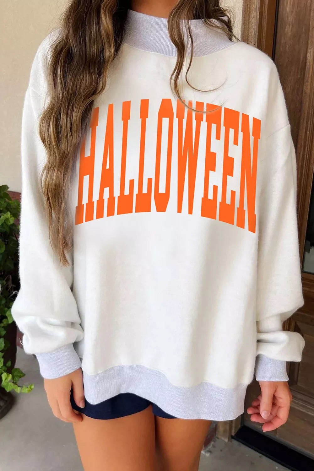 Halloween Pumpkin Face Print Mock Neck Reversible Sweatshirt EB99