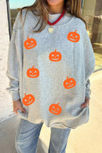 Halloween Pumpkin Face Print Mock Neck Reversible Sweatshirt EB99