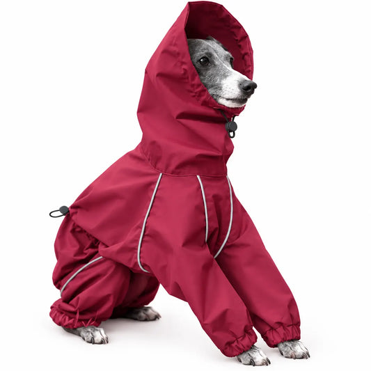 Reflective Waterproof Dog Raincoat – Full-Body Windbreaker Jumpsuit for Greyhounds, Whippets, & All Breeds
