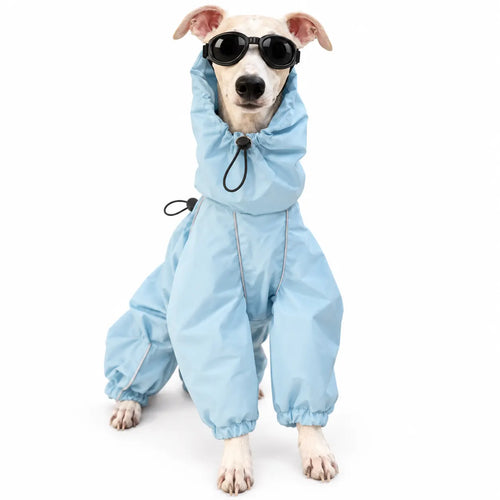 Reflective Waterproof Dog Raincoat – Full-Body Windbreaker Jumpsuit for Greyhounds, Whippets, & All Breeds