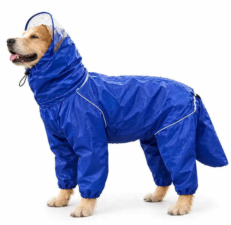 Dogs Waterproof Rain Jacket with Hood & Leg Coverage