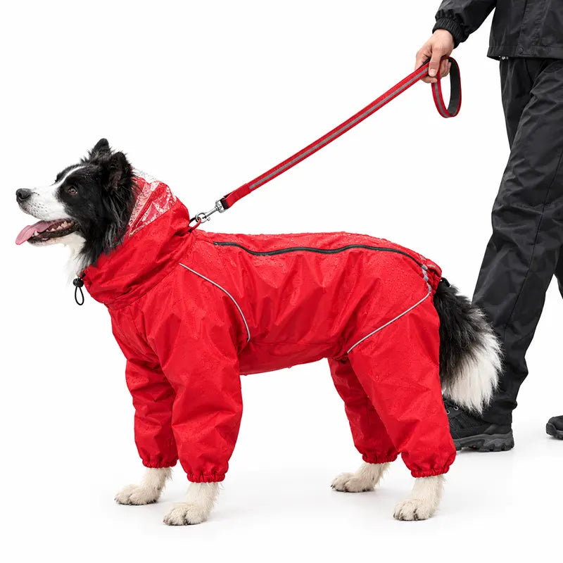 Dogs Waterproof Rain Jacket with Hood & Leg Coverage