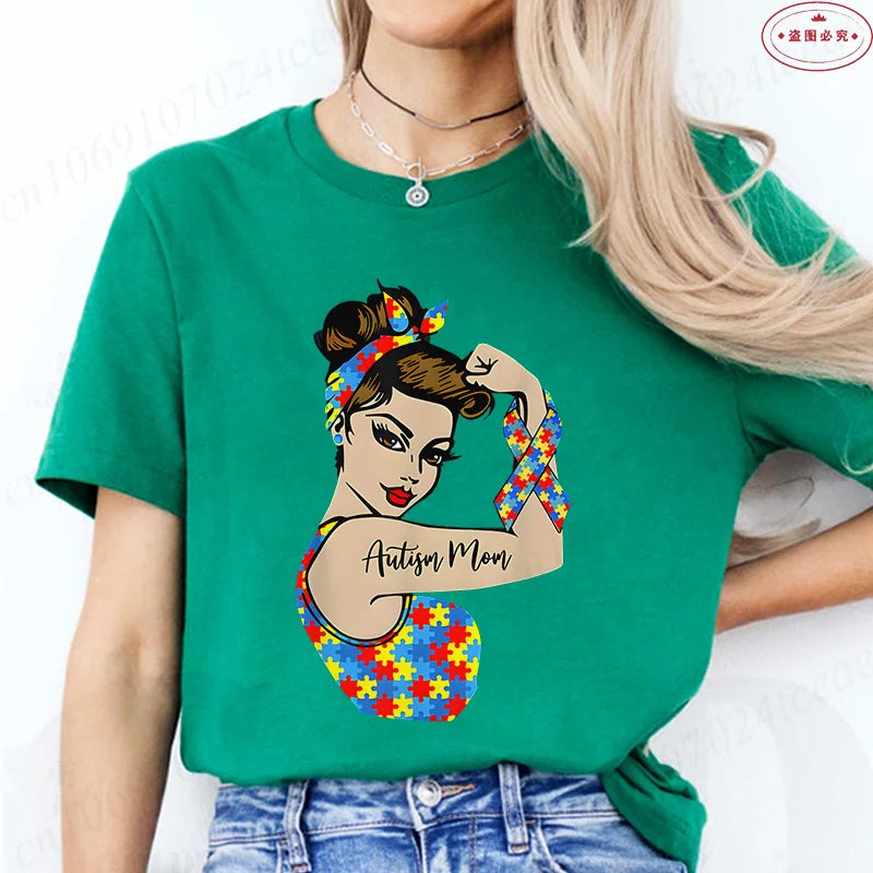 Autism Mom T-Shirt for Women Fashion Awareness