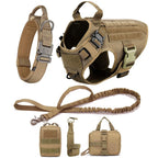 Tactical Military Dog Harness Set with Collar, Bungee Leash & MOLLE Pouches
