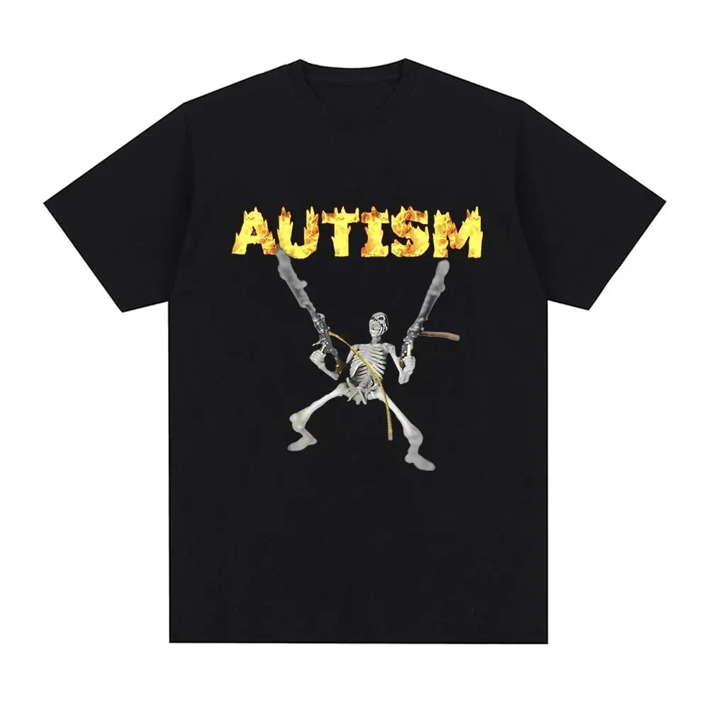 Autism Skeleton Meme T Shirt Humor Funny Skull Men Women Fashion Hip Hop