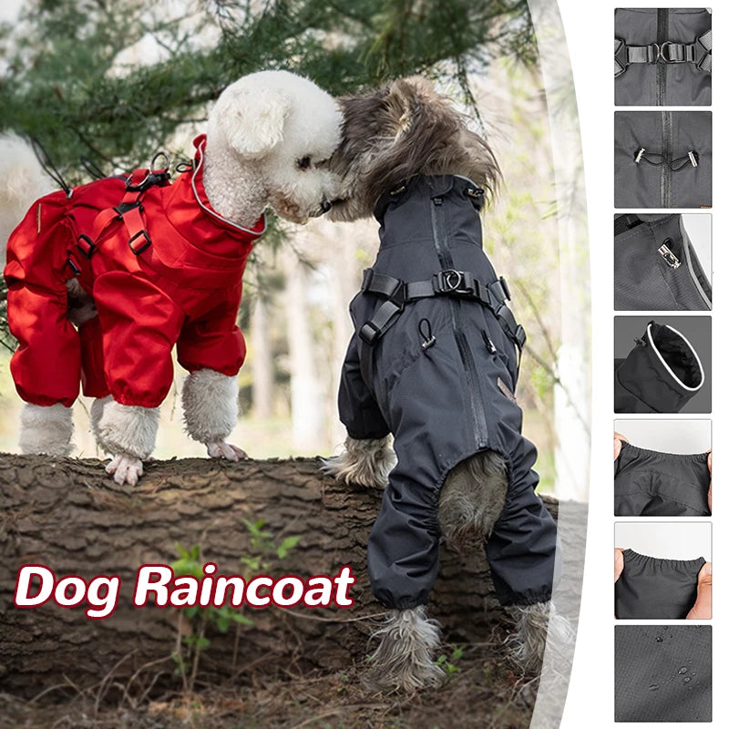 Dog Raincoat With Harness Adjustable Reflective Puppy Rain Coat EB22