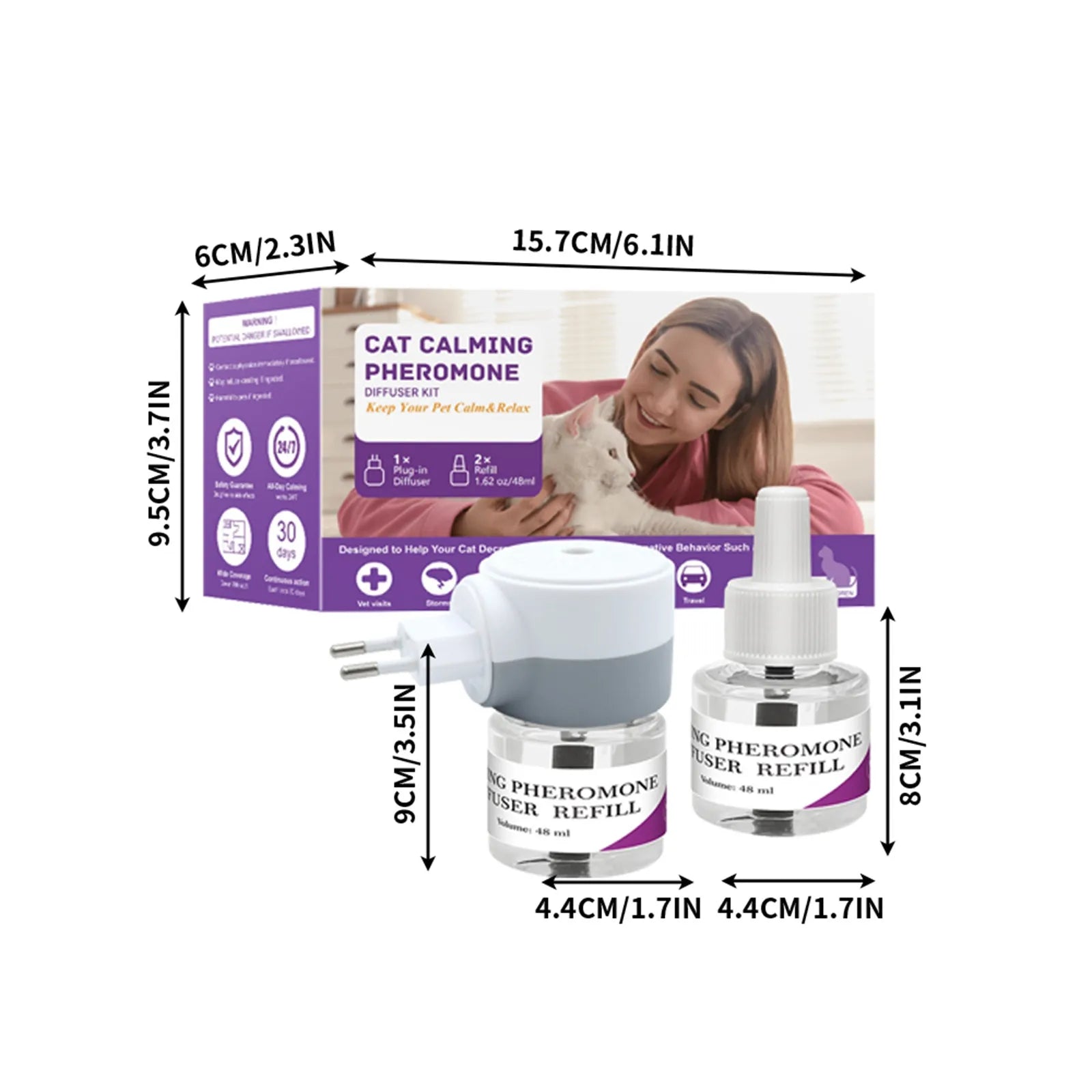 Pet Calming Diffuser with 2PCS Soothing Liquid 3 In1 Pet Pheromones Pet 48ml/Pc