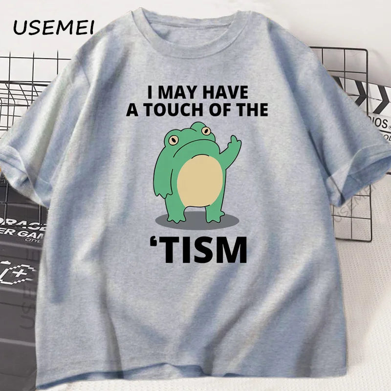 I May Have A Touch of The Tism Funny T Shirt Autism Retro T-Shirt Short Sleeve Tshirt Casual Men O-neck Cotton T Shirt Tee Tops
