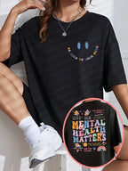 Mental Health Matters Women's Tee - Positive Graphic, Casual Black Oversized Top