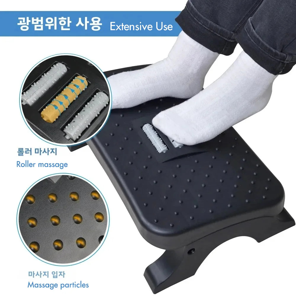 Ergonomic Under Desk Footrest Massage Rollers Leg Rest