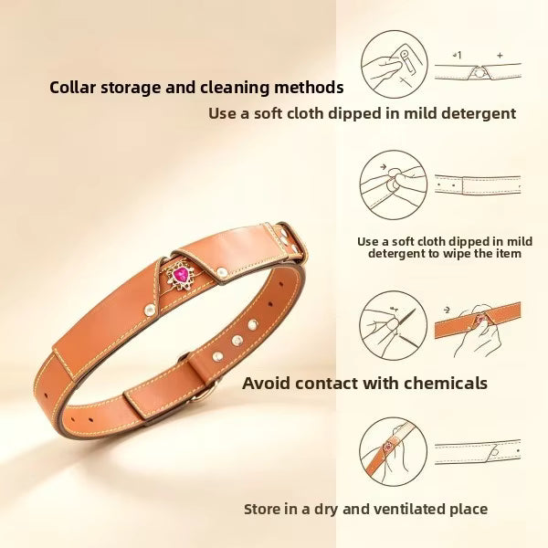 Genuine Leather Rhinestone Adjustable Pet Collar | Universal