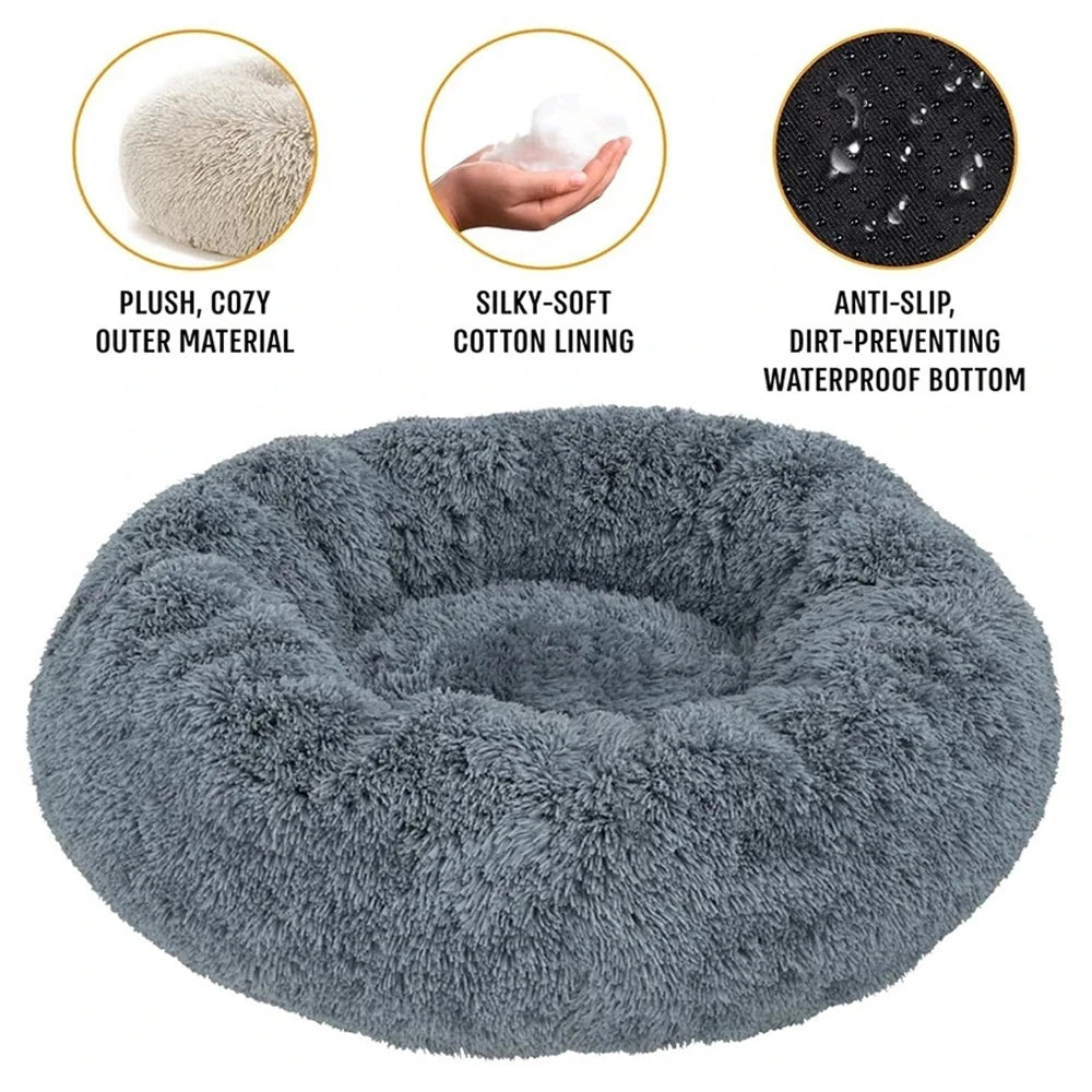 Cat Bed Long Plush Dog House Round Large Dog Bed for Medium Dog