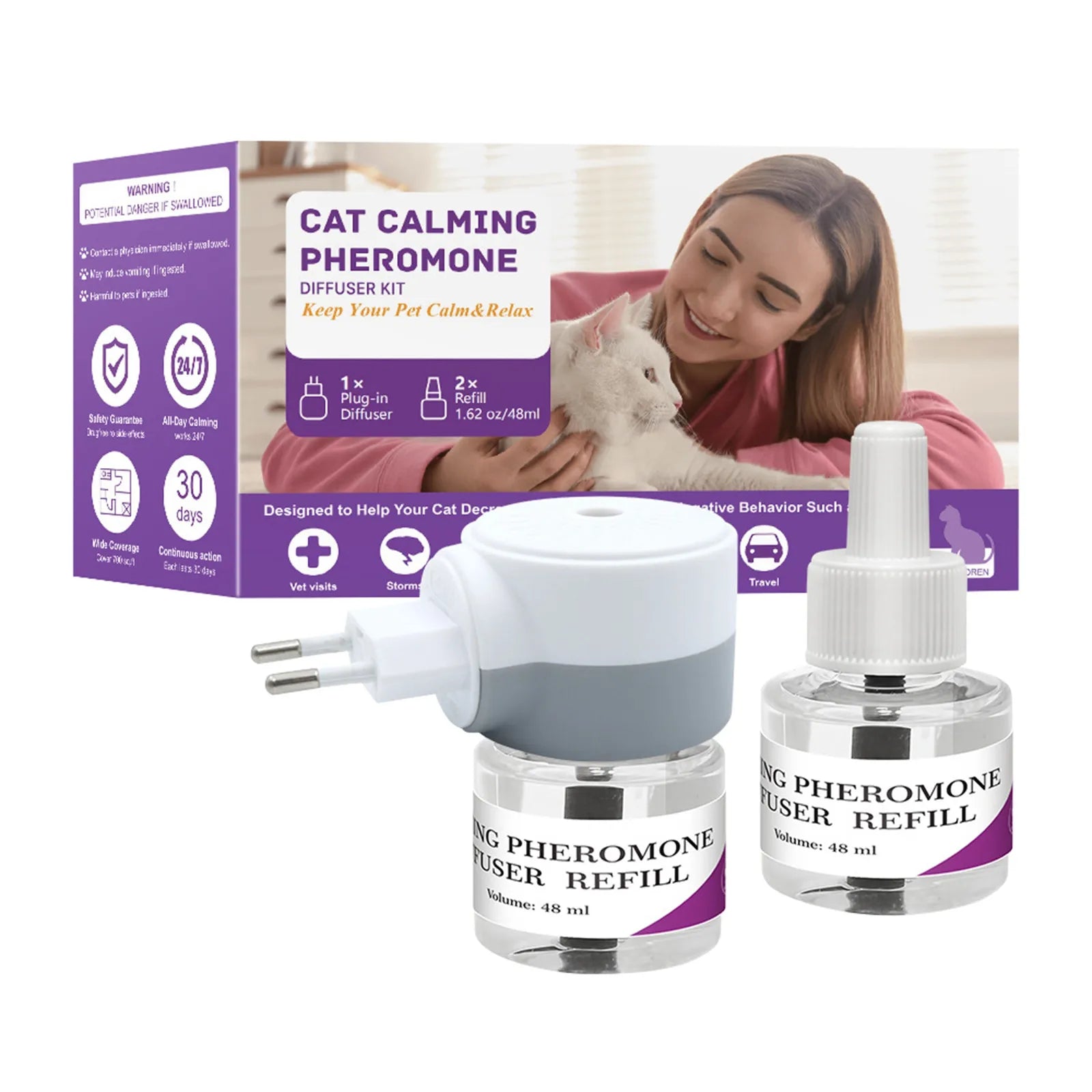 Pet Calming Diffuser with 2PCS Soothing Liquid 3 In1 Pet Pheromones Pet 48ml/Pc