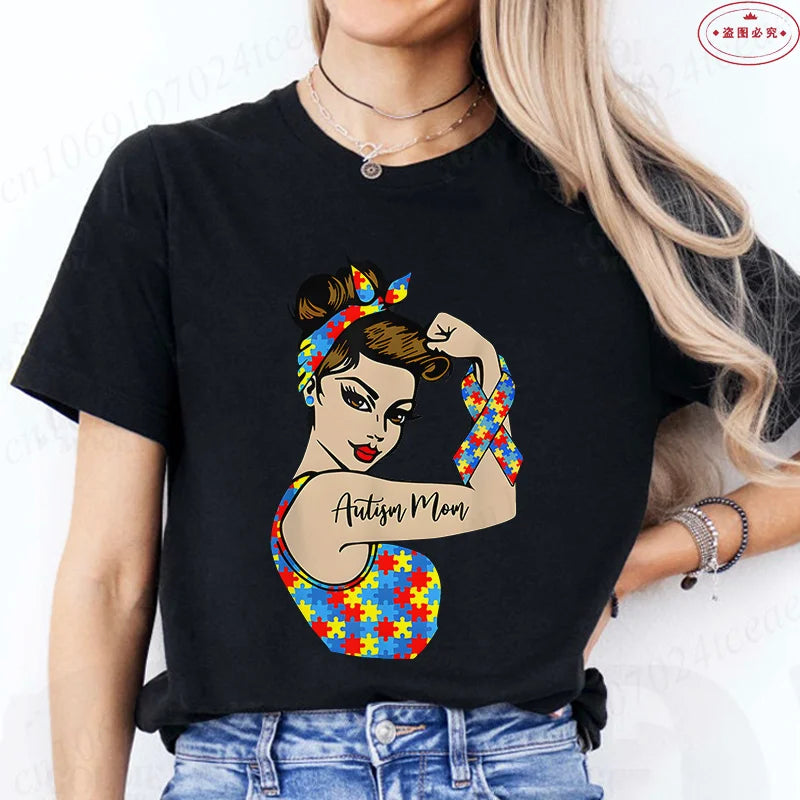 Autism Mom T-Shirt for Women Fashion Awareness
