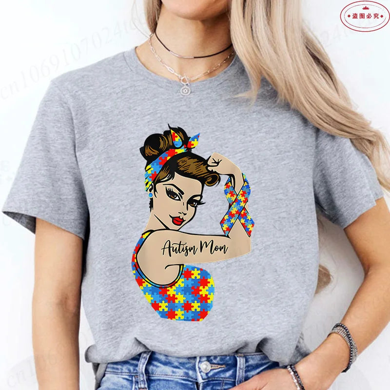 Autism Mom T-Shirt for Women Fashion Awareness