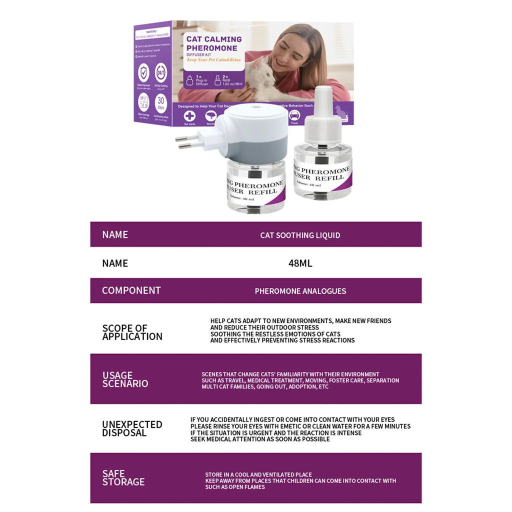 Pet Calming Diffuser with 2PCS Soothing Liquid 3 In1 Pet Pheromones Pet 48ml/Pc