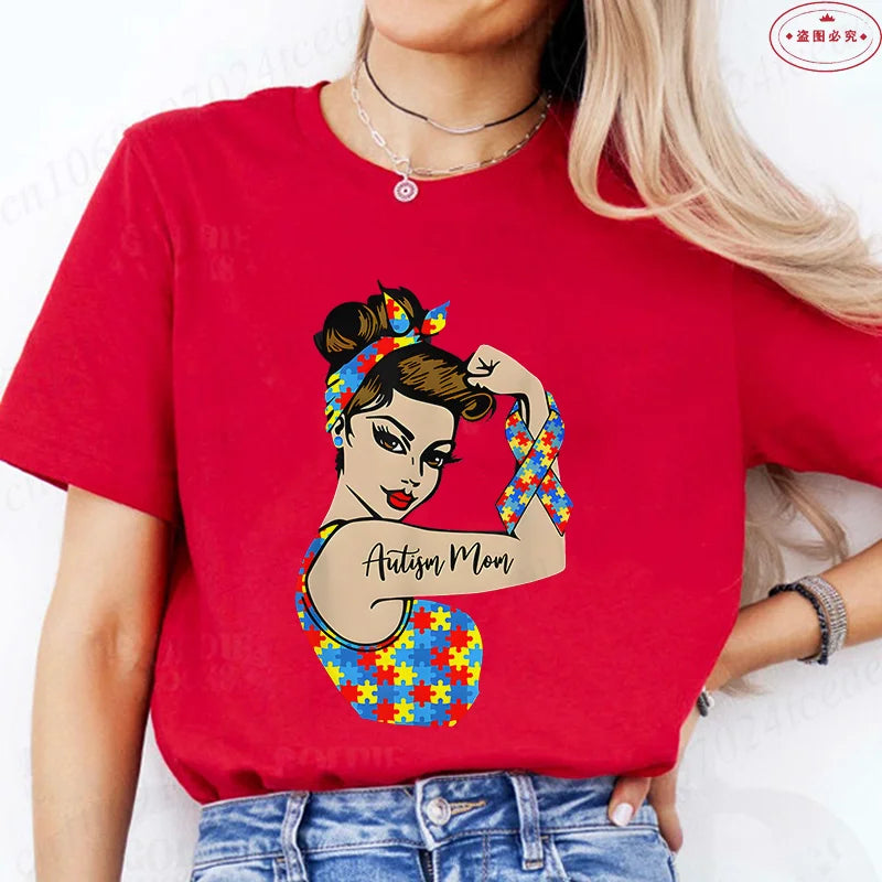 Autism Mom T-Shirt for Women Fashion Awareness