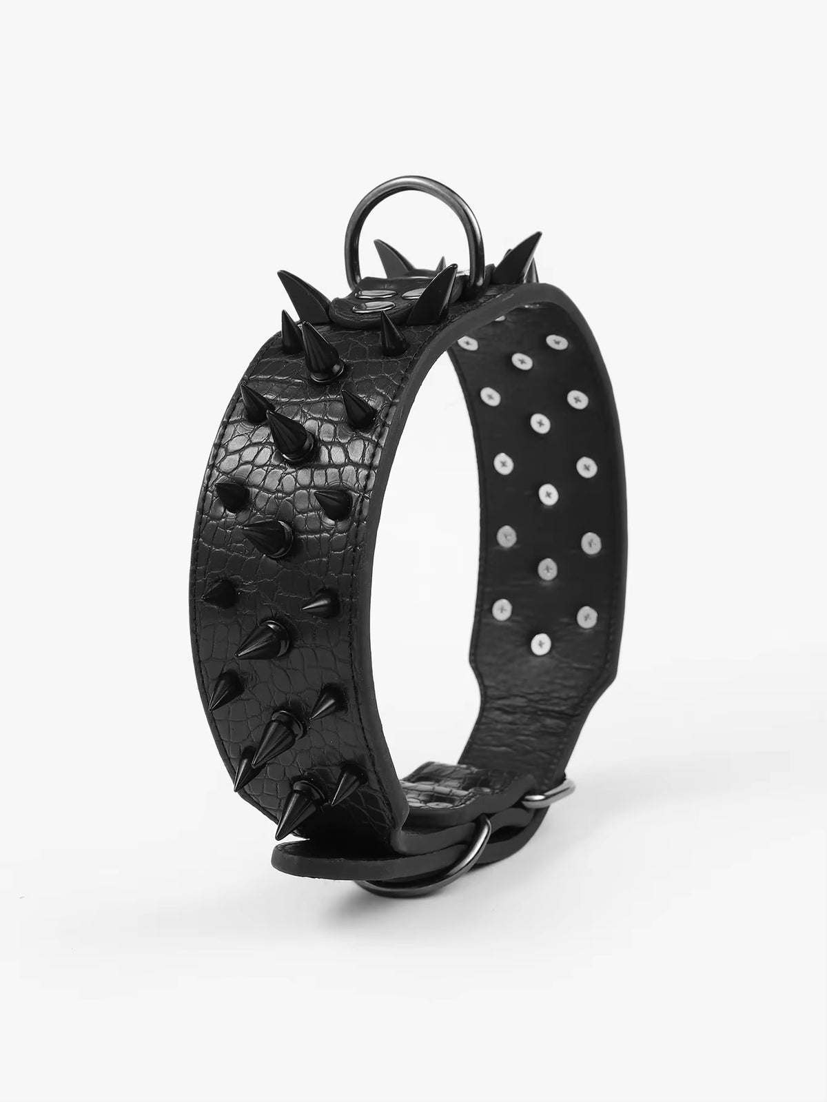 TitanStrike™ Gold Croc-Embossed Spiked Dog Collar | Pure Leather