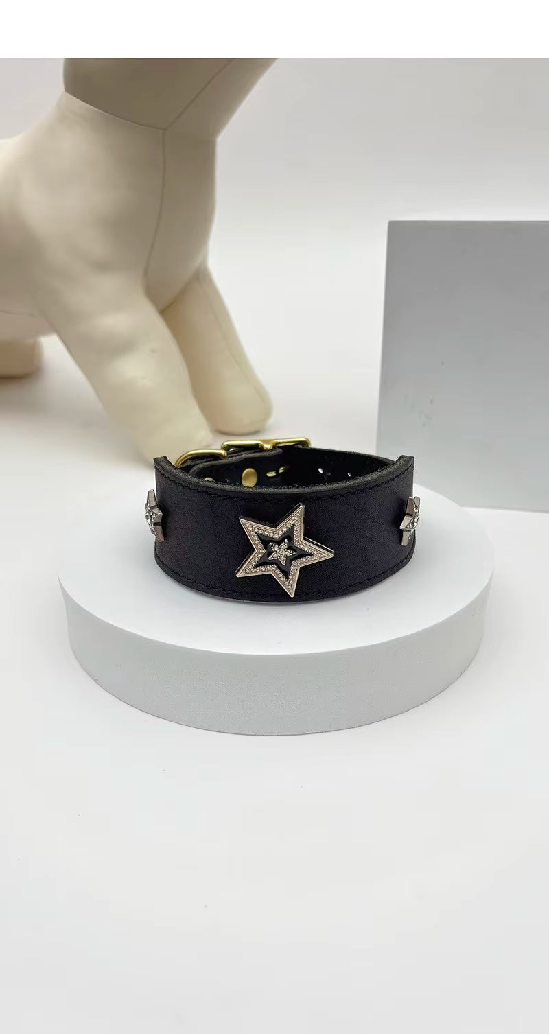 Diamond Star Leather Pet Collars