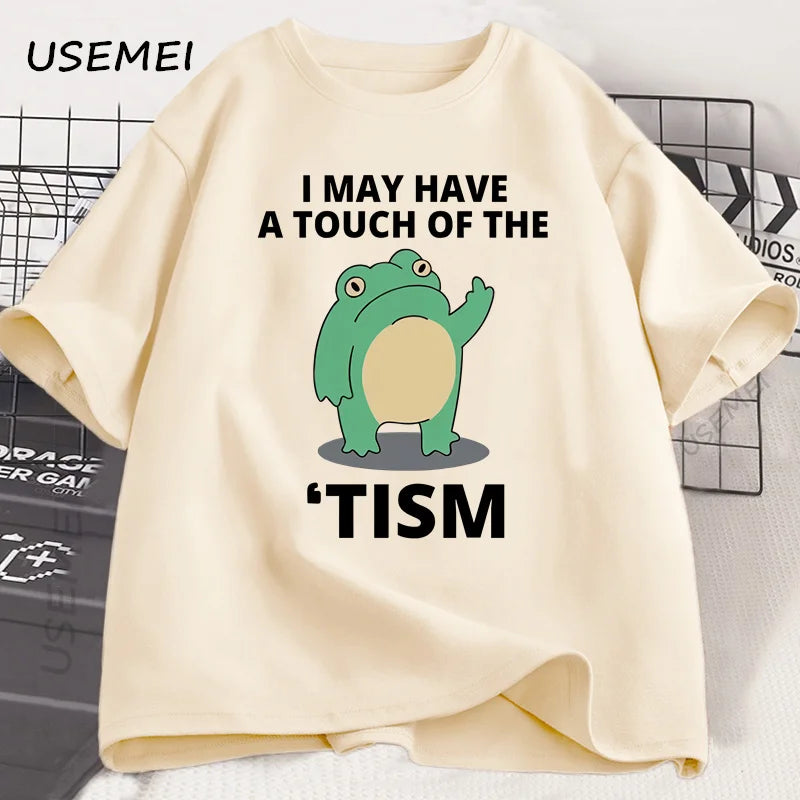 I May Have A Touch of The Tism Funny T Shirt Autism Retro T-Shirt Short Sleeve Tshirt Casual Men O-neck Cotton T Shirt Tee Tops