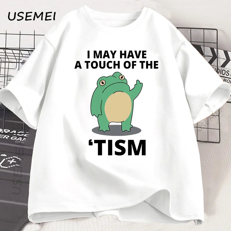 I May Have A Touch of The Tism Funny T Shirt Autism Retro T-Shirt Short Sleeve Tshirt Casual Men O-neck Cotton T Shirt Tee Tops