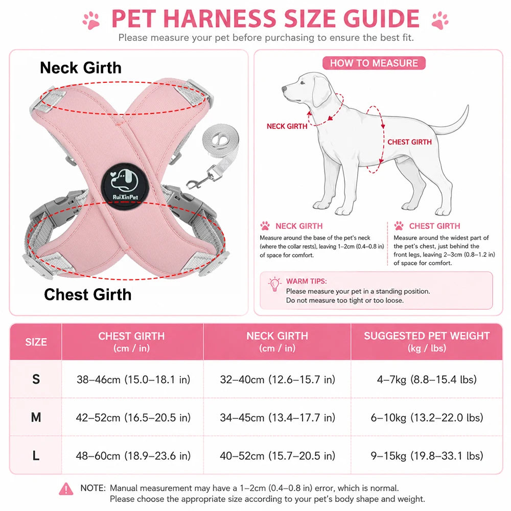 Pastel X-Shape Padded Dog Harness and Matching Leash Set