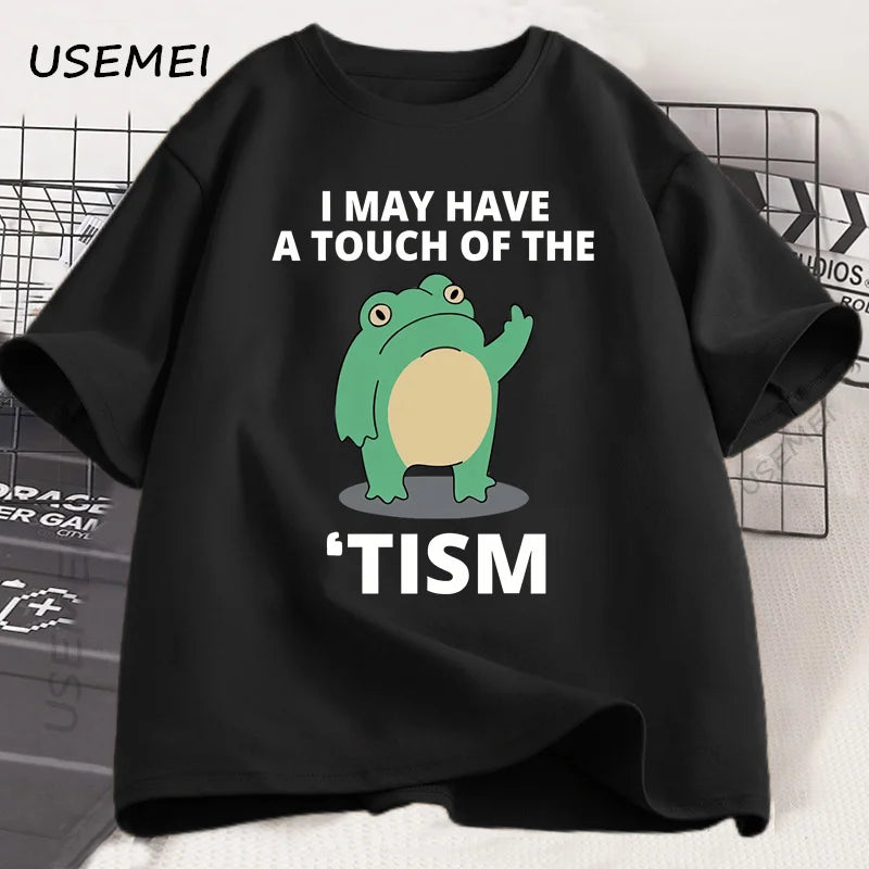 I May Have A Touch of The Tism Funny T Shirt Autism Retro T-Shirt Short Sleeve Tshirt Casual Men O-neck Cotton T Shirt Tee Tops