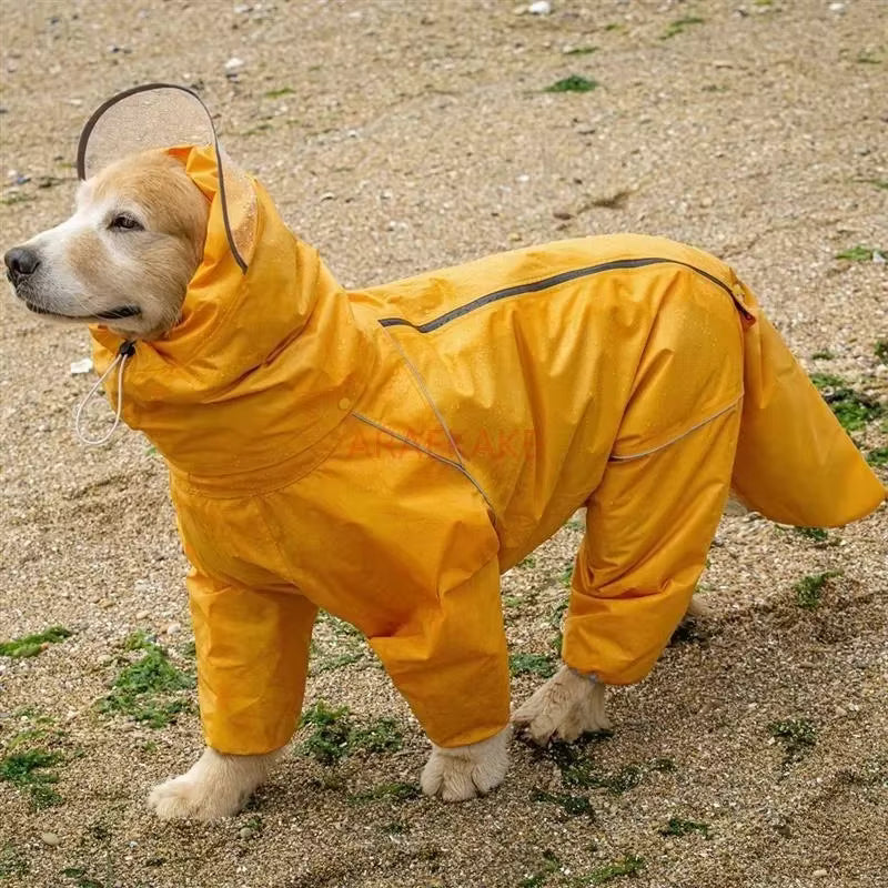 Dogs Waterproof Rain Jacket with Hood & Leg Coverage