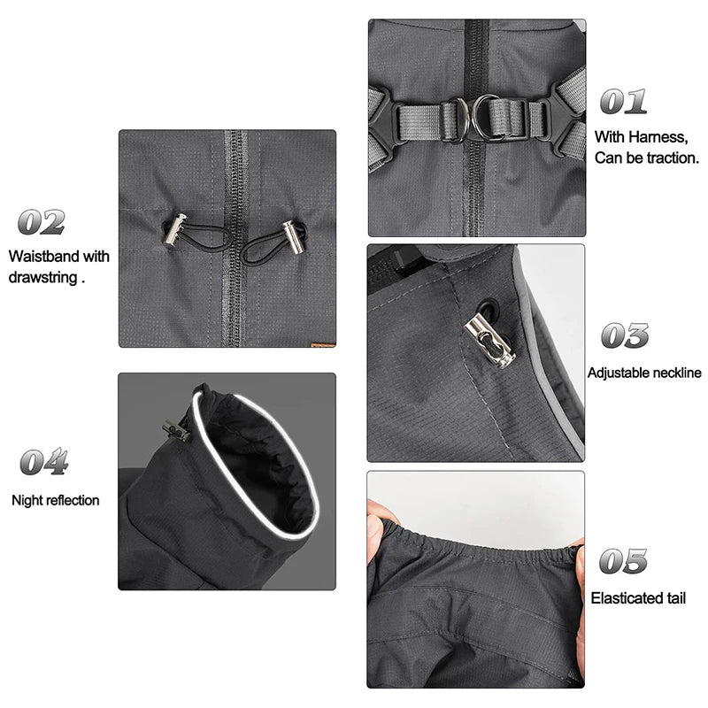 Dog Raincoat With Harness Adjustable Reflective Puppy Rain Coat EB22