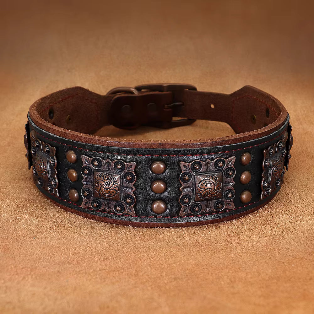 Spiked Dog Collar Genuine Leather