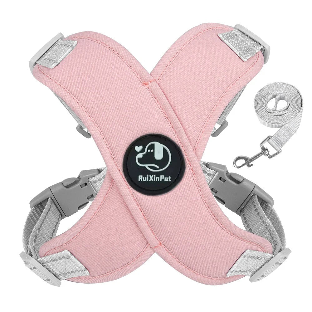 Pastel X-Shape Padded Dog Harness and Matching Leash Set