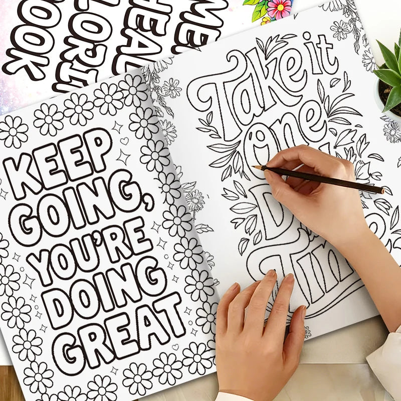 Mental Health Coloring Book for Adults, Beautiful Floral Stress Relief Coloring Pages, Inspirational Relaxing Art Therapy Book