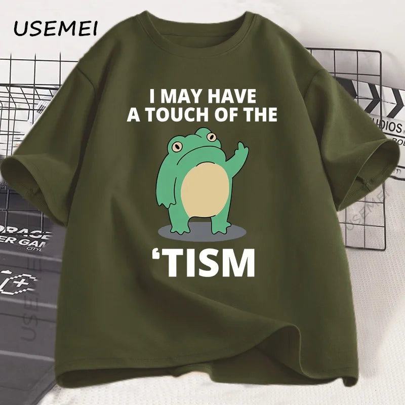 I May Have A Touch of The Tism Funny T Shirt Autism Retro T-Shirt Short Sleeve Tshirt Casual Men O-neck Cotton T Shirt Tee Tops