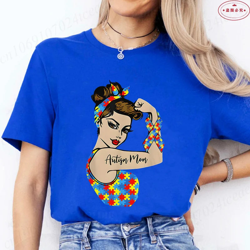 Autism Mom T-Shirt for Women Fashion Awareness