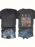Mental Health Matters Women's Tee - Positive Graphic, Casual Black Oversized Top