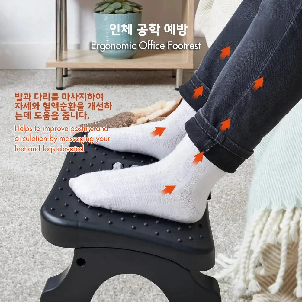Ergonomic Under Desk Footrest Massage Rollers Leg Rest