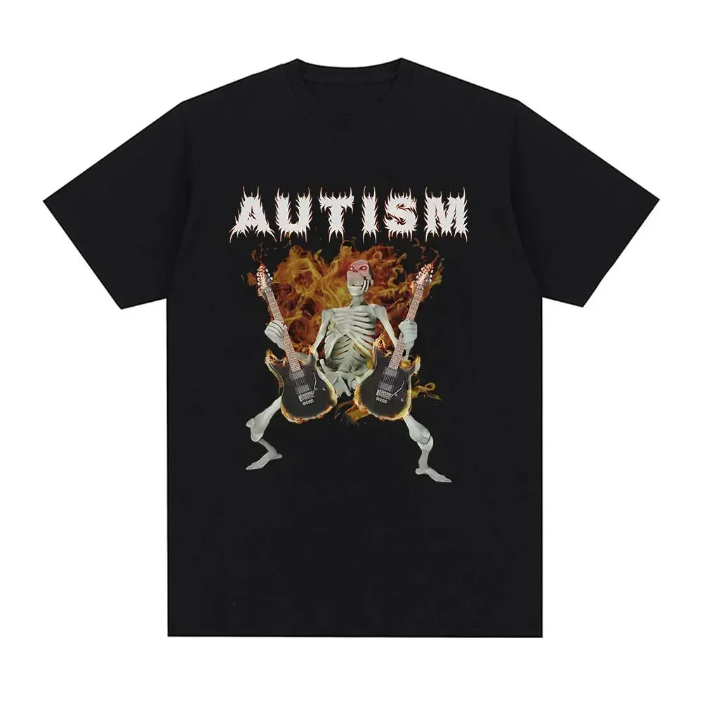 Autism Skeleton Meme T Shirt Humor Funny Skull Men Women Fashion Hip Hop