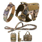 Tactical Military Dog Harness Set with Collar, Bungee Leash & MOLLE Pouches