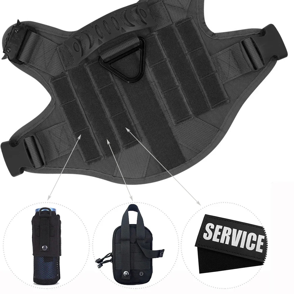 Tactical Military Dog Harness Set with Collar, Bungee Leash & MOLLE Pouches