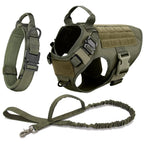 Tactical Military Dog Harness Set with Collar, Bungee Leash & MOLLE Pouches