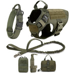 Tactical Military Dog Harness Set with Collar, Bungee Leash & MOLLE Pouches