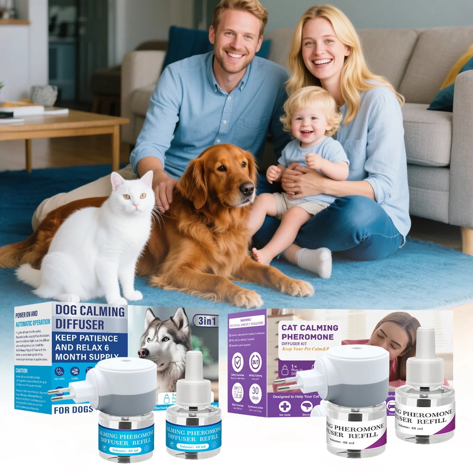Pet Calming Diffuser with 2PCS Soothing Liquid 3 In1 Pet Pheromones Pet 48ml/Pc