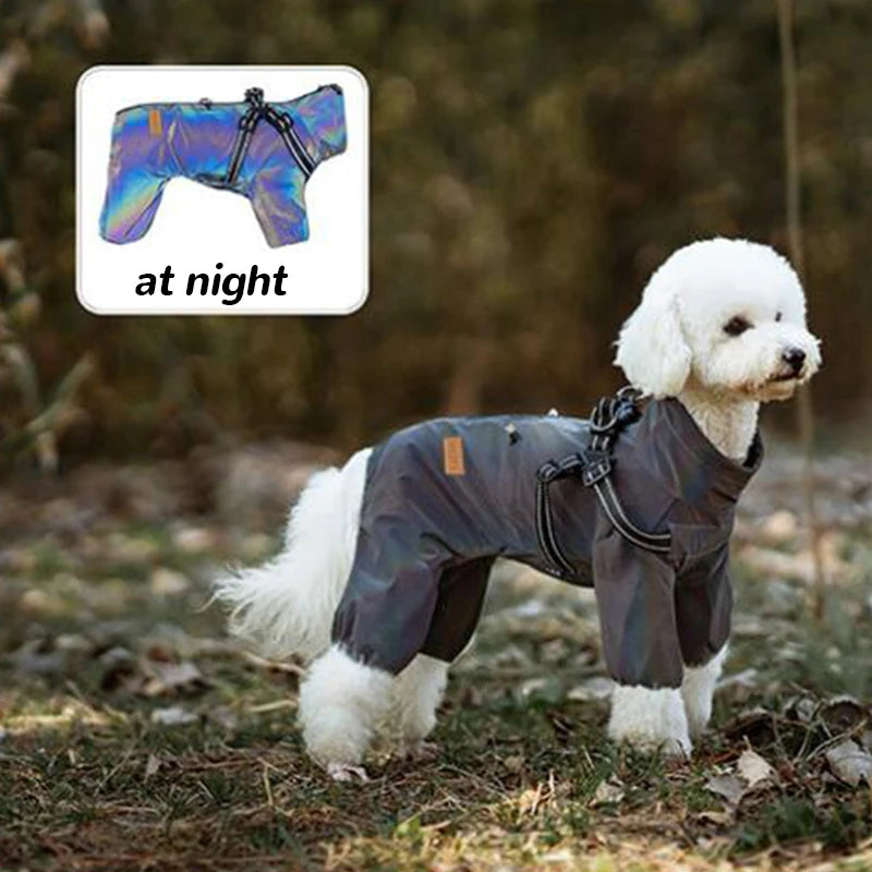 Dog Raincoat With Harness Adjustable Reflective Puppy Rain Coat EB22
