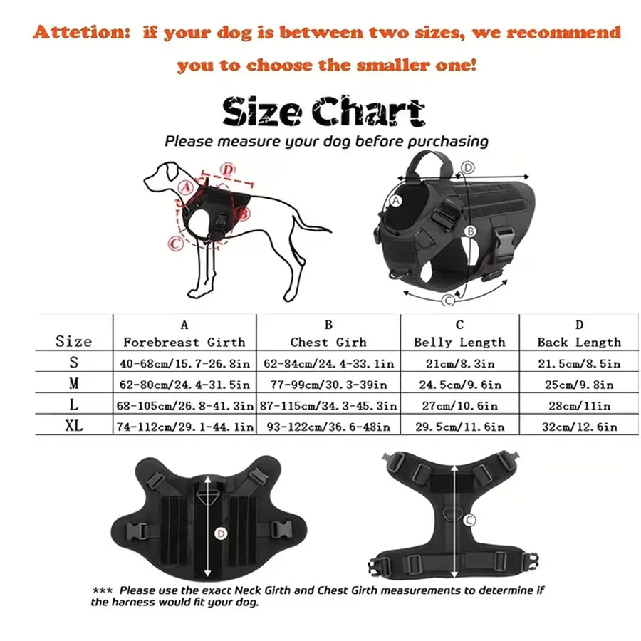 Tactical Military Dog Harness Set with Collar, Bungee Leash & MOLLE Pouches
