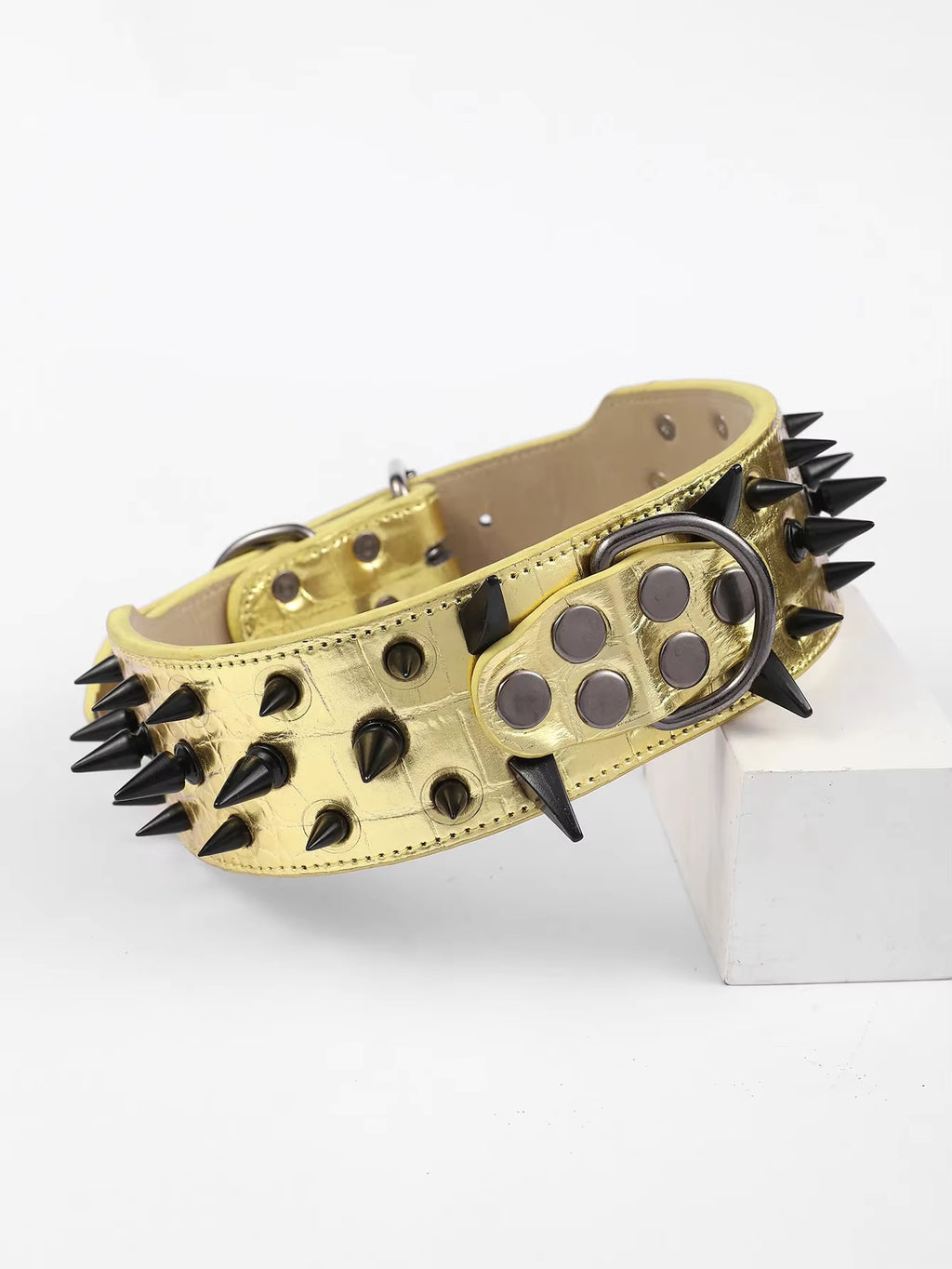 TitanStrike™ Gold Croc-Embossed Spiked Dog Collar | Pure Leather