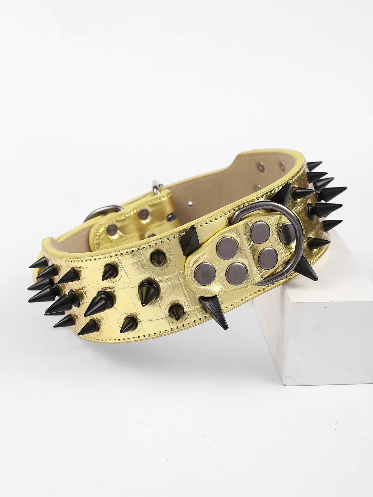 TitanStrike™ Gold Croc-Embossed Spiked Dog Collar | Pure Leather