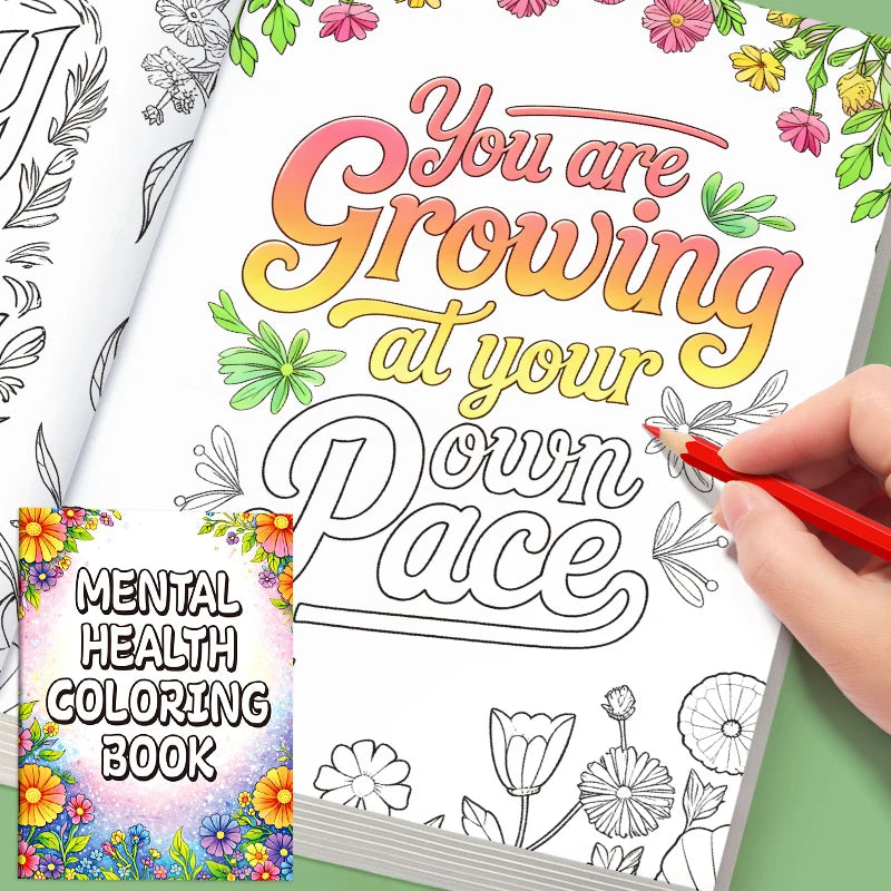 Mental Health-Themed Coloring Book for Adults, Healing Floral Patterns, Immersive Coloring to Relieve Anxiety, Creative Drawing Book for Adults to Relax and Decompress