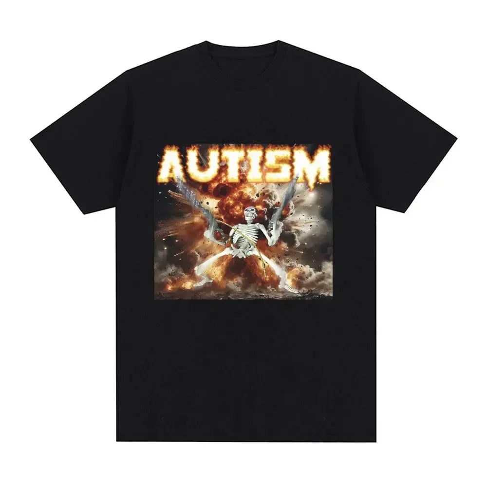 Autism Skeleton Meme T Shirt Humor Funny Skull Men Women Fashion Hip Hop