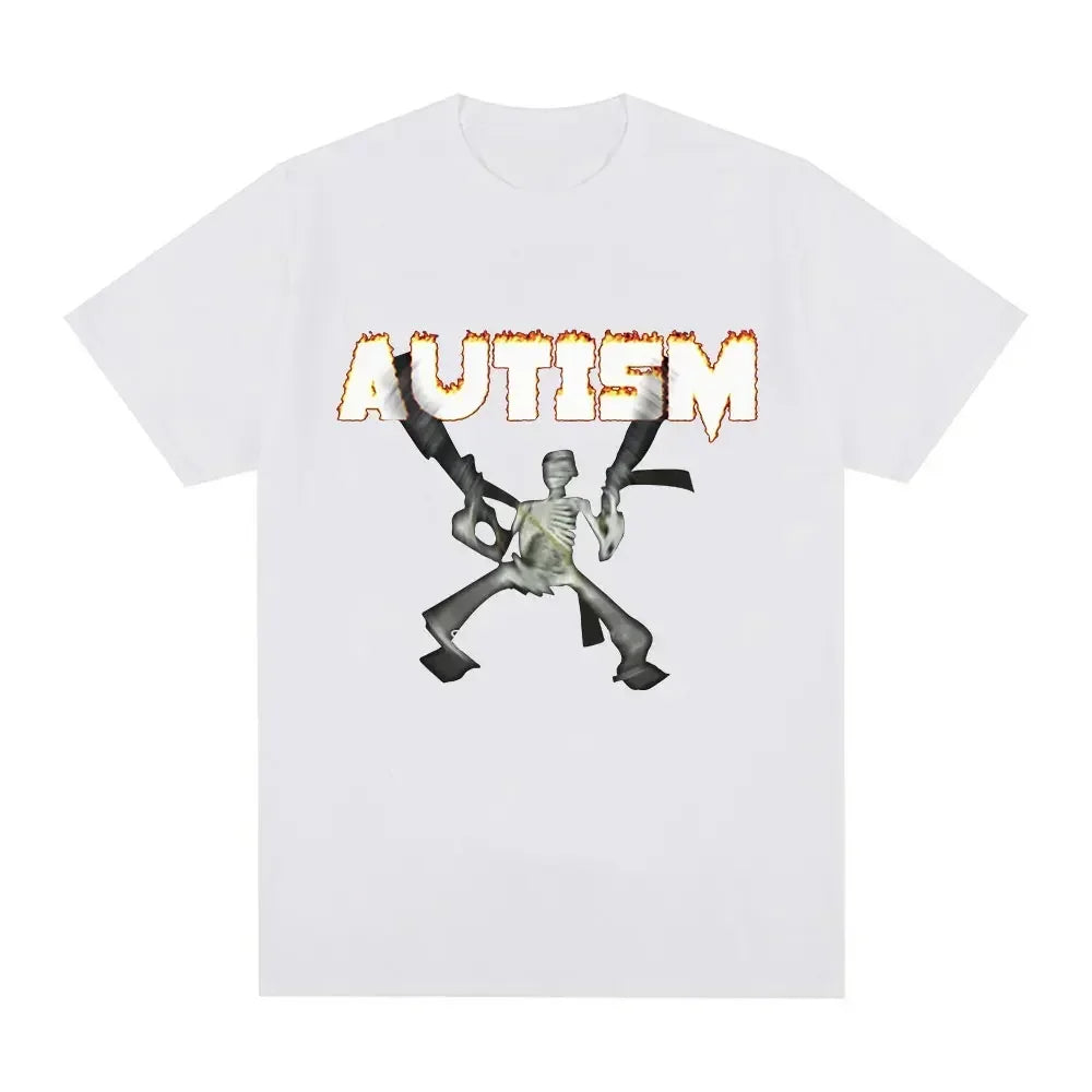 Autism Skeleton Meme T Shirt Humor Funny Skull Men Women Fashion Hip Hop