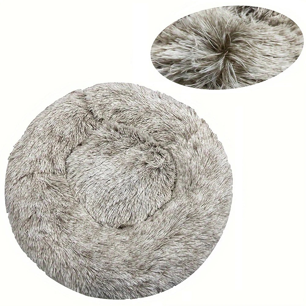 Cat Bed Long Plush Dog House Round Large Dog Bed for Medium Dog